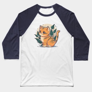 Kawaii kitten surrounded by plants Baseball T-Shirt